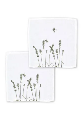 Dorothee Lehnen Leinenservietten 2er-Pack - LAVENDER - Weiß/Dunkelgrün - Elegante 100% Leinenservietten mit handbedrucktem Lavendelmotiv. Perfekt für stilvolle Tischdekorationen bei Gartenfesten oder im Alltag. Pflegeleicht, waschbar bei 60°, für ein schönes Ambiente.