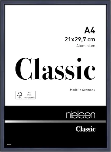 nielsen Bilderrahmen Classic 21 x 29,7 cm (A4) Aluminium Blau glanz - Hochwertiger Aluminium Bilderrahmen im modernen Design, ideal für A4-Dokumente. Einfach zu montieren mit stabiler MDF-Rückwand und Aufhängern für Hoch- und Querformat.