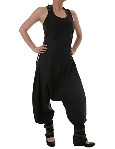 Vishes - Alternative Bekleidung - Legere Damen Latzhose Haremshose Sommerhose Overall Baumwolle schwarz2 40-42