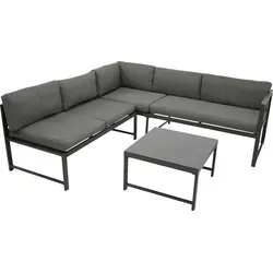 DEGAMO Funktions Eck-Loungeset Montana 192x188cm - Gartenmöbel mit verstellbarer Liegefunktion, wetterfestes Aluminiumgestell in dunkelgrau und bequemen, waschbaren grauen Polstern für maximalen Komfort im Freien.