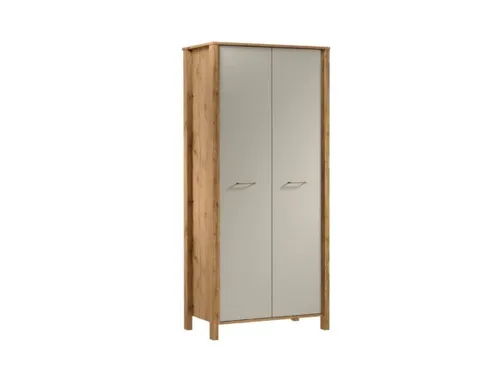 Beiger Garderobenschrank mit Kleiderstange und Regal - Moderner Garderobenschrank (90 x 53 x 200 cm) aus Holz mit 2 Türen, einer Kleiderstange und einem Einlegeboden. Ideal für das Schlafzimmer, bietet er viel Stauraum und ist pflegeleicht.
