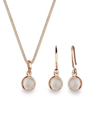 Elli Schmuckset Mondstein Weiß 925 Sterling Silber vergoldet