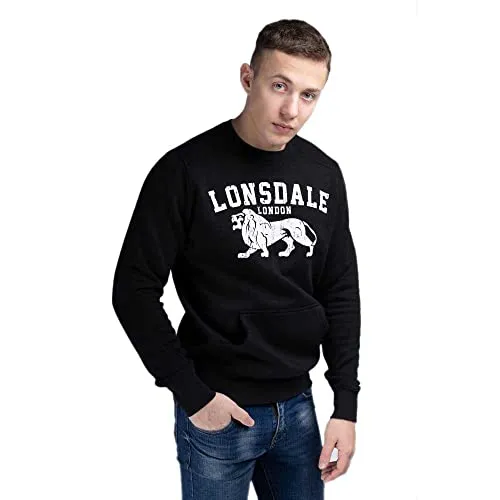 Lonsdale Men's KERSBROOK Sweatshirt, Black/Ecru, XXL - Stylisches Sweatshirt für Herren mit auffälligem Logo-Druck und praktischer Kängurutasche, ideal für lässige Freizeitlooks.