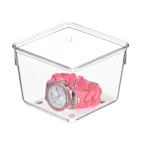 iDesign Linus Schubladenorganizer, kleiner Schubladeneinsatz aus Kunststoff für Besteck und andere Utensilien, durchsichtig, 10 cm x 10 cm x 7,5 cm