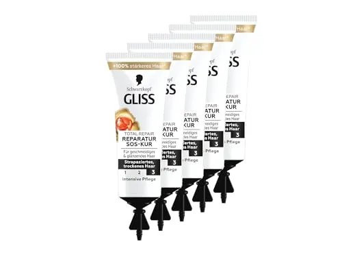 Gliss SOS-Intensiv-Kur Total Repair (5x 15 ml), Haarkur mit Keratin für intensive Reparatur und Pflege, wirkt schon nach 1 Minute Einwirkzeit