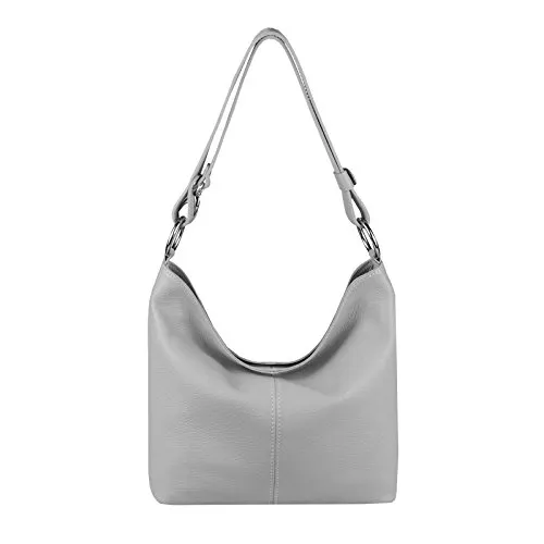 OBC Made in Italy Echt Leder Damen Tasche Shopper Hobo-Bags Schultertasche Umhängetasche Handtasche Henkeltasche Ledertasche Damentasche (Grau)