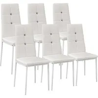 tectake Esszimmerstuhl Set (6 St) - Stilvolles Design mit Glitzersteinen in Weiß - Stühle, modernes Design mit pflegeleichtem Kunstleder und ergonomischer Form - ideal für ein elegantes Esszimmer.