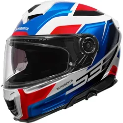 Schuberth S3 Storm Helm in weiss-rot-blau, Größe L für Männer - Motorradhelm mit exzellenter Aerodynamik und niedrigem Geräuschpegel, gefertigt aus glasfaserverstärktem Karbon für optimale Stoßdämpfung und geringes Gewicht.