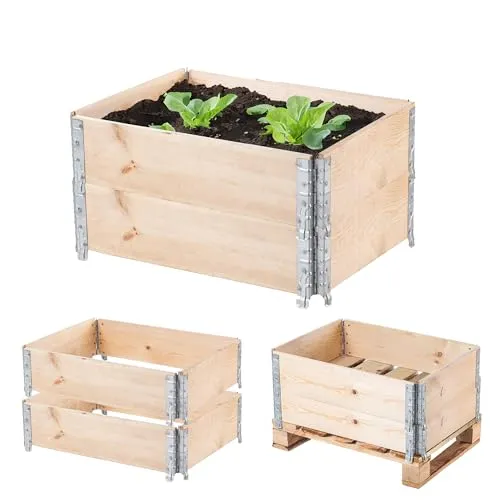 KADAX Palettenrahmen aus Holz, Stapelbare Holzrahmen, Aufsatzrahmen für Garten, Hochbeet Rahmen, Pflanzkasten, Gartenbeet, Gemüsebeet, Kräuterbeet (2-er Set 80x60x22,5 cm)