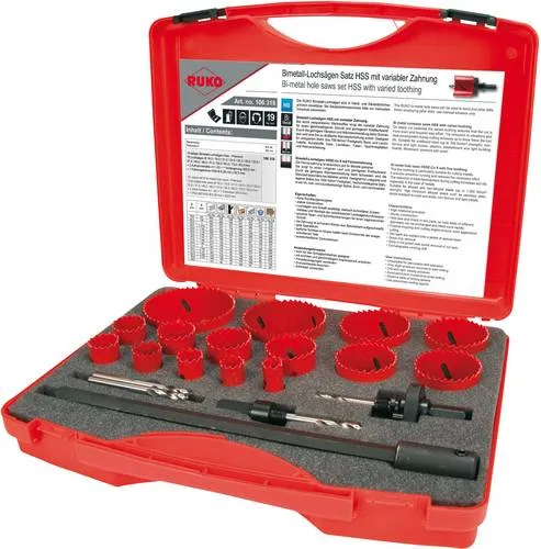 RUKO Lochsägensatz-HSS-Bimetall 19-teilig - Lochsägen für Holz - 19-teiliges Premium-Set mit Bimetall-Sägen für präzise Schnitte, ideal für verschiedene Materialien und bis zu dreifache Standzeiterhöhung.