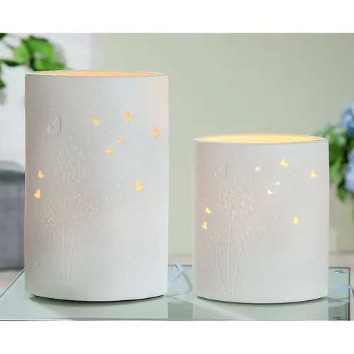 GILDE Prickel Lampe Tischlampe - Puste Blume - Tischlampe in Form einer Pusteblume, Höhe 20 cm, aus weißem Porzellan, ideal als Geschenk für jeden Anlass und schafft eine romantische Atmosphäre.