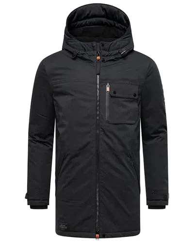 STONE HARBOUR Herren warmer langer Wintermantel mit Kapuze Fintaan XX Black Gr. 3XL