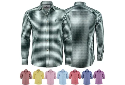 German Wear Trachtenhemd GW120x Langarm Hemd in Dunkelgrün - Klassisches Trachtenhemd in Größe L, aus pflegeleichtem Materialmix für optimale Trageeigenschaften. Ideal für festliche Anlässe und den Alltag.