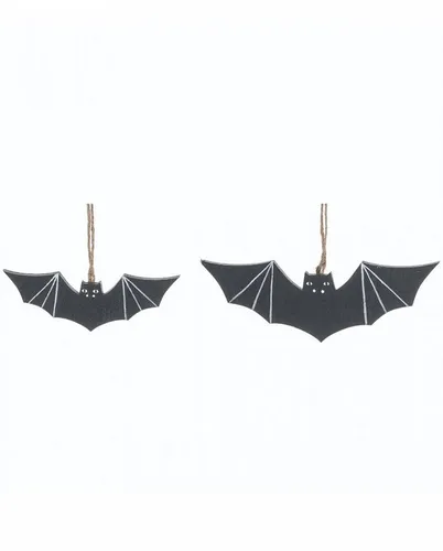 Horror-Shop Hängedekoration Fledermaus Holz Anhänger als Halloween Deko 2 Stüc