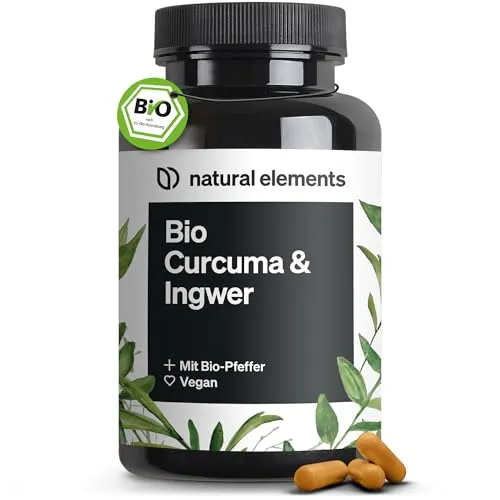 Produktbild natural elements Bio Curcuma & Ingwer Kapseln – 180 hochdosierte Kapseln