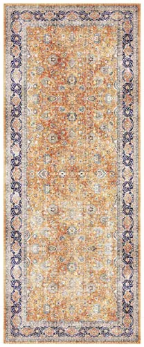 ELLE DECORATION Teppich Keshan Maschad, orientalischer Vintage-Läufer - Teppich, rechteckig, 80 cm x 200 cm, aus strapazierfähigem Polyester, ideal für Wohnzimmer und Schlafzimmer, pflegeleicht und fußbodenheizungsgeeignet.