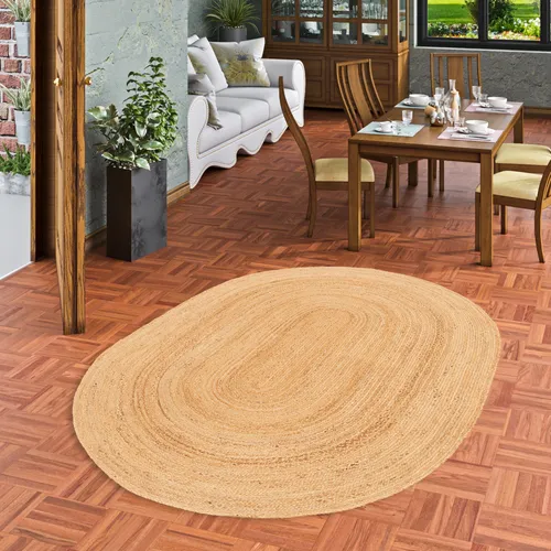 Pergamon Jute Teppich Salsa Oval - Handgefertigt aus strapazierfähiger Naturfaser - Teppich aus 100% Jute, handgefertigt und pflegeleicht. Ideal für Fußbodenheizung, ohne Fusseln, in verschiedenen Größen und Formen erhältlich.