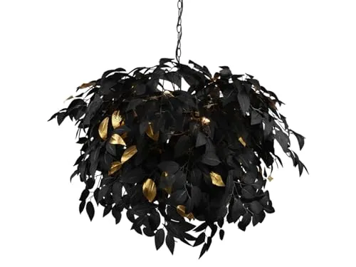 LED Pendelleuchte dimmbar Lampenschirm Ø70cm Blätter Design in Schwarz-Gold