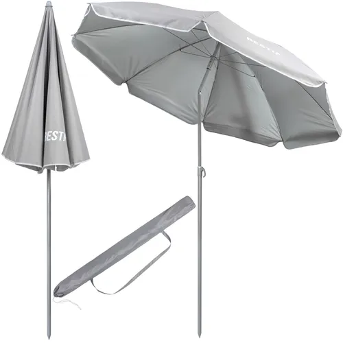 Strandschirm Sonnenschirm Strand BESTIF Sonnenschutz mit Erdspieß Kippbare Aluminiumstange 180 cm Grau