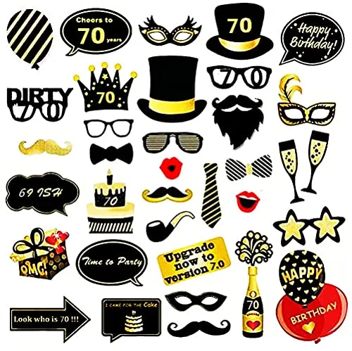 Requisiten lustige Photo Bronzieren Foto Requisiten 70 Geburtstag Photobooth Requisiten Requisiten, 35-teiliges DIY-Kit geeignet für Seine oder ihre 70. Geburtstagsfeier Photobooth Antrieb