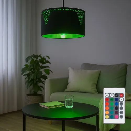 Dimmbar LED Pendellampe mit Fernbedienung – Schwarz und Gold, 38 cm - Moderne Hängelampe für Esszimmer oder Wohnzimmer, dimmbar und mit RGB Farbwechsel. Inklusive Fernbedienung für stimmungsvolle Beleuchtung und individuelle Anpassung der Lichtfarbe.