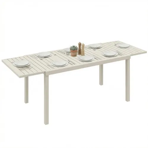 Ausziehbarer Gartentisch 150/225 x 85 cm aus Aluminium - Moderner, wetterfester Esstisch für 6-8 Personen, ideal für den Außenbereich. Ausziehbar für flexible Nutzung und pflegeleicht. Perfekt für gesellige Abende im Garten!