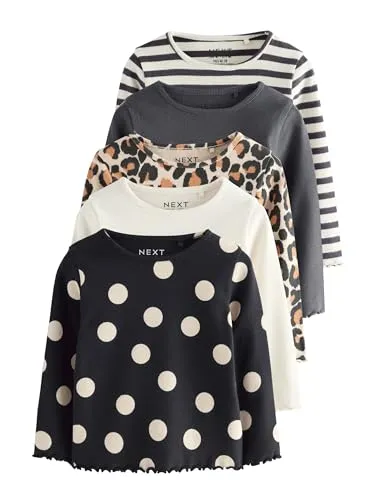 NEXT Mädchen Langarmoberteile 5er-Pack Schwarz/Weiß 68-74 - Praktisches 5er-Pack mit stilvollen Langarmoberteilen für Mädchen. Zeitlose Farben und hochwertige Verarbeitung für den perfekten Look.