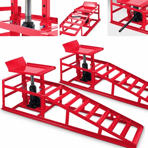 BITUXX® Auto PKW Auffahrrampen Set - Hydraulisch höhenverstellbar - Laderampen Set mit 2 hydraulischen Auffahrrampen, bis 2000kg belastbar und extra breit (225mm). Ideal für Wartungsarbeiten an PKW und Kleintransportern.