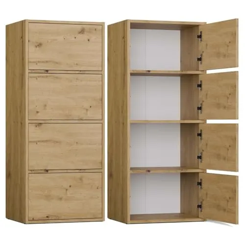 CDF Kommode Schrank Hochschrank mit 4 Türen - Moderne Kommode mit geräumigen Regalfächern und grifflosem Design – ideal für Wohnzimmer, Schlafzimmer oder Flur. Tip-On Mechanik für minimalistische Optik und einfachen Zugang.