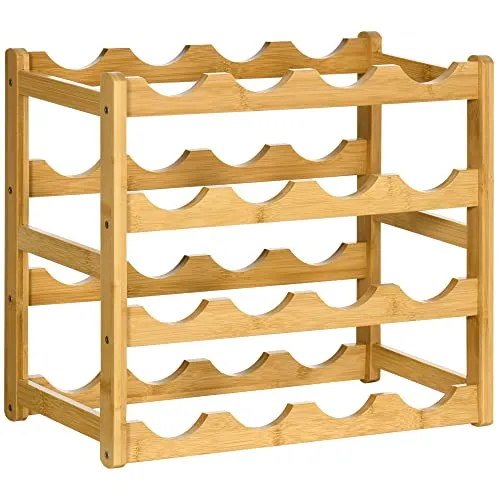 HOMCOM Weinregal für 16 Flaschen, wasserfestes Naturholz - Weinregal aus strapazierfähigem Bambus für 16 Flaschen, wasserfest und ideal für modernes sowie traditionelles Ambiente. Platzsparend und stilvoll, perfekt für Weinsammler!