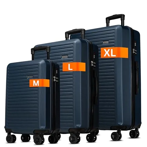 NOWI Kofferset 3-teilig Hartschale – M/L/XL Reisekoffer Set mit Rollen – Suitcase Luggage Set, Zahlenschloss, hartschalenkoffer Set robust (Navy Blau)