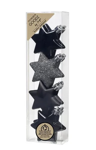 MAGIC by Inge Christbaumschmuck, Christbaumschmuck Sterne 6cm Kunststoff 8er Set - Schwarz Mix