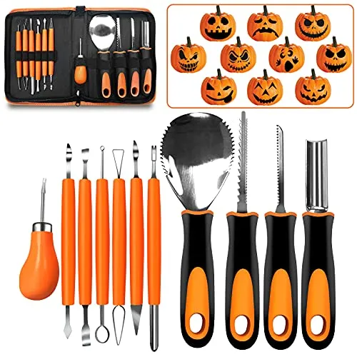 YAOMAISI kürbis schnitz set 11 Stück, Hochleistungs-Carving-Werkzeug aus Edelstahl für Halloween mit Tragetasche, Einfaches Schnitzen von Halloween Kürbis Dekorationen，Halloween-Geschenk