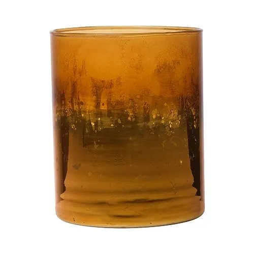 INNA-Glas Maxi Teelichtglas Rigoberto – Eleganter Teelichthalter in Gold und Orange - Stilvoller Teelichthalter aus der RIGOBERTO-Kollektion mit Zylinderform. Ideal für stimmungsvolle Beleuchtung und als dekoratives Element. Höhe 12,5 cm, Durchmesser 10 cm.
