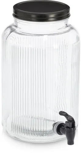 Zeller Present Getränkespender Glas mit Zapfhahn, Glas/Metall, vielfältig einsetzbar, 3900 ml, Riffeloptik