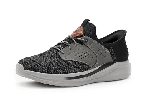 Skechers 210889 Turn- und Sportschuhe Gr.43 Schwarz - Herren-Sneaker mit freihändigen Slip-Ins für einfache Passform und Goga Mat Arch Dämpfung. Hergestellt aus 100% veganen Materialien für umweltbewusste Sportler.