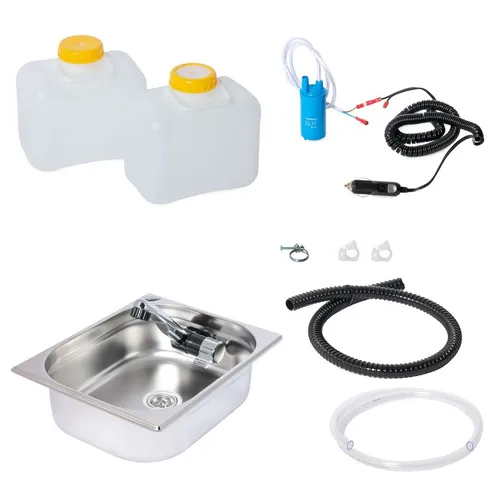 12V Camping Spüle Bausatz Waschbecken 325x265x100 mm - Praktische und kompakte Campingspüle aus Edelstahl, ideal für mobile Küchen. Mit integriertem Ablauf und einfacher Montage für optimalen Komfort beim Camping.