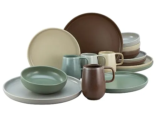 CreaTable 23188 Serie uno NATURAL 16-teiliges Geschirrset - Kombiservice aus hochwertigem Steinzeug, spülmaschinen- und mikrowellengeeignet, mit einzigartiger seidenmatter Oberfläche für eine markante Optik.