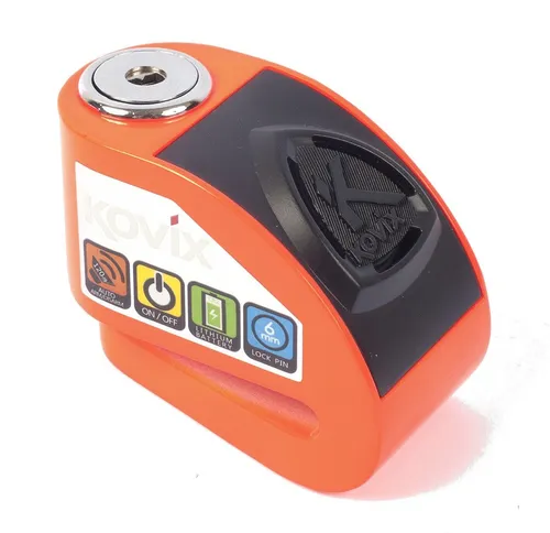 Kovix Alarmbremsscheibenschloss KD6 Fluo-Orange - Motorradzubehör mit Schutzlevel 6, 120dB Alarm und wettergeschützter Elektronik für maximale Sicherheit.