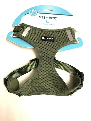 Petlando Hundebrustgeschirr Mesh-Vest Olive L (Halsumfang 37-44 cm, Brustumfang50-68 cm)