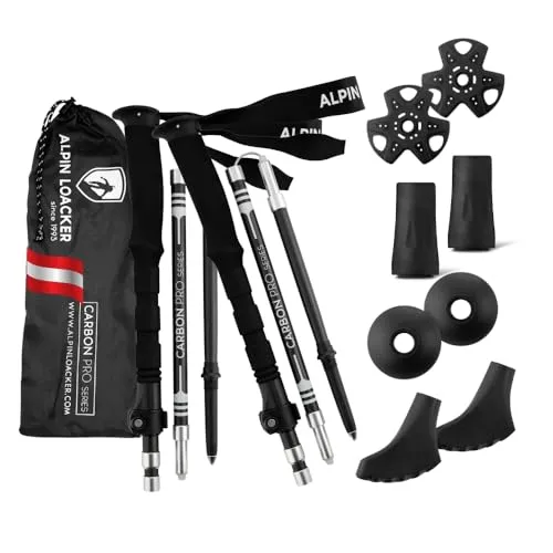 ALPIN LOACKER Wanderstöcke faltbar Carbon oder Aluminium mit Korkgriff I Nordic Walking Stöcke Damen & Herren I Leichte Faltbare Trekkingstöcke Teleskop für Bergsport