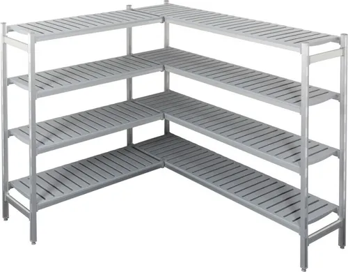 CHEFGASTRO Regalsystem in L-Form für Kühl- & Tiefkühlzelle POLARBEAR CC649 | HxBxT 170x183,5/179,5x45cm | 4 Ebenen | Grau