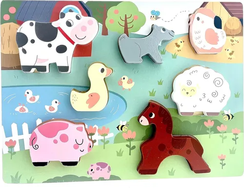 RB&G Holzpuzzle, Holzspielzeug Puzzle Bauernhof ab 1 2 3 Jahren, Holz Spielzeug