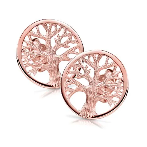 MATERIA Lebensbaum Ohrstecker rosegold 9mm - Elegante Ohrstecker für Damen im keltischen Design aus vergoldetem 925 Sterling Silber, wasserfest und langlebig - das perfekte Geschenk für Natur- und Keltik-Fans.