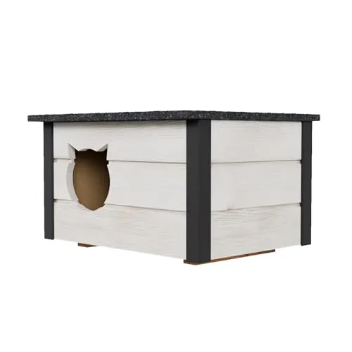 QLS Hundehütte Katzenhaus 57x47 cm aus Holz - Wetterfestes und isoliertes Katzenhaus, ideal für Outdoor-Nutzung. Robustes Holzmaterial sorgt für Langlebigkeit und Schutz gegen die Elemente.