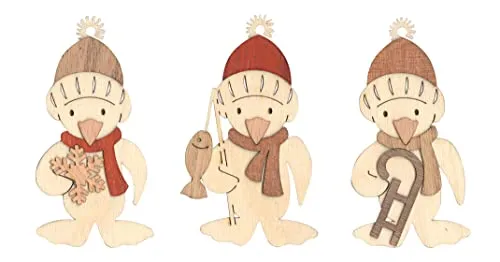 Kuhnert Drechslerei Schmuckanhänger/Baumschmuck - Motiv: Pinguine im 6er Set - Höha: ca. 7 cm - Made in Germany