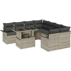 vidaXL 9-teiliges Garten-Sofa-Set mit Kissen, Hellgrau - Gartenmöbel: Modulares Sofa-Set aus wetterfestem Poly-Rattan, ideal für entspannte Abende im Freien mit bis zu 6 Personen. Inklusive bequemer Kissen mit abnehmbaren Bezügen für einfache Pflege.