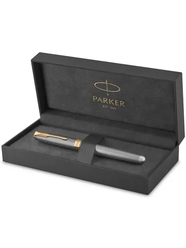 Parker Sonnet Füller | Chiselled Silver mit Goldzierteilen - Premium Füllfederhalter aus 18K-Gold mit feinstem Sterlingsilber, ideal für stilvolles Schreiben und als edles Geschenk in attraktiver Geschenkbox.