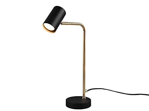 meineWunschleuchte Schreibtischlampe aus Metall Schwarz Messing mit schwenkbarem Spot, Höhe 45cm