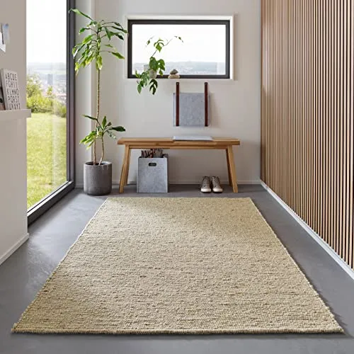 TacaHome Wollteppich Handweb Teppich Gewalkt I Reine Schur-Wolle im Skandinavischen Design I Wohnzimmer Schlafzimmer Esszimmer Kinderzimer Büro | 170 x 230 cm Natur Meliert
